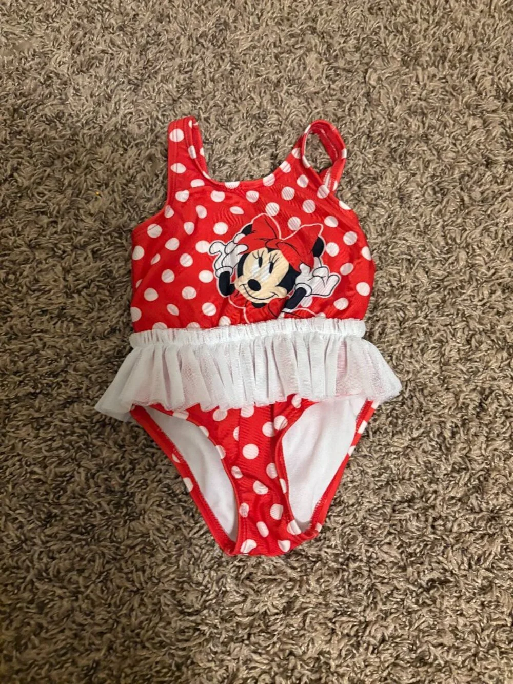 Disney Baby Minnie Mouse Swimsuit 6-9 Months Red White Polka Dots Tulle Skirt